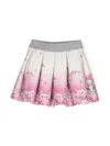 Monnalisa Printed Flared Mini Skirt In Panna/rosa