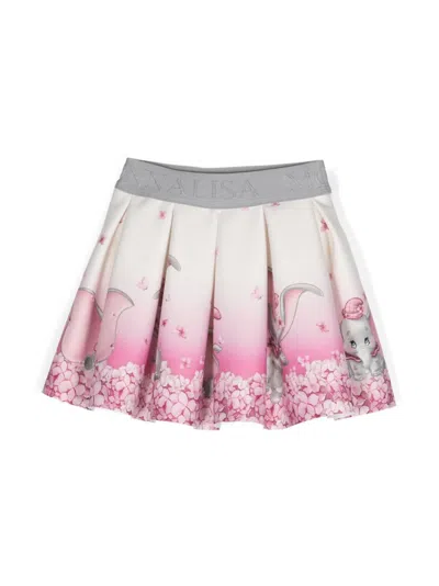 Monnalisa Babies' Printed Flared Mini Skirt In Panna/rosa