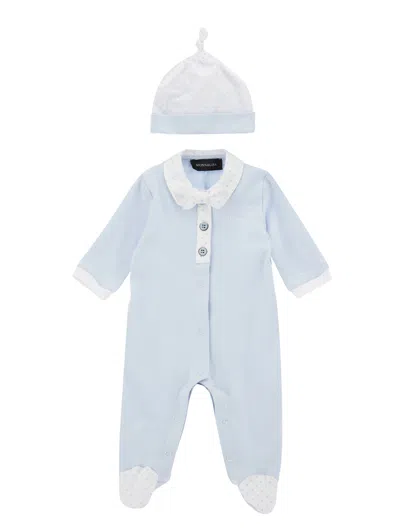 Monnalisa Kids'   Newborn Two-piece Set In Cream White + Sky Blue
