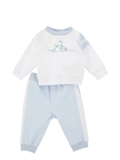 Monnalisa Kids'   Newborn Two-piece Set In Cream White + Sky Blue