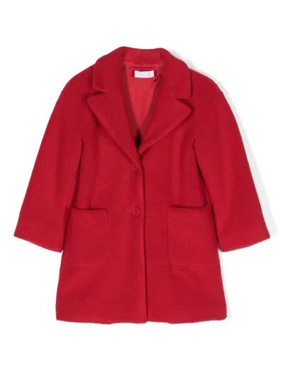 Monnalisa Kids' Notched-lapel Single-breasted Coat In Red