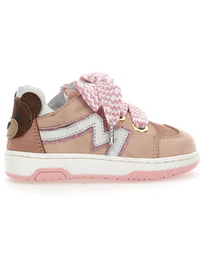 Monnalisa Nubuck And Glitter Sneakers In Light Pink
