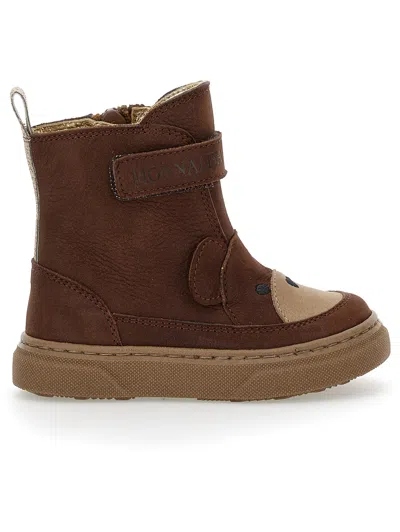 Monnalisa Nubuck Boots With Sheepskin Inner In Dark Brown