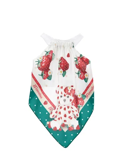 Monnalisa Kids' Oberteil Aus Bedrucktem Satin In White + Red