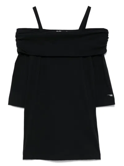 Monnalisa Kids' Off-shoulder Dress In Black