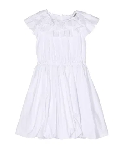 Monnalisa Kids' Off-shoulder Ruffled Dress In White
