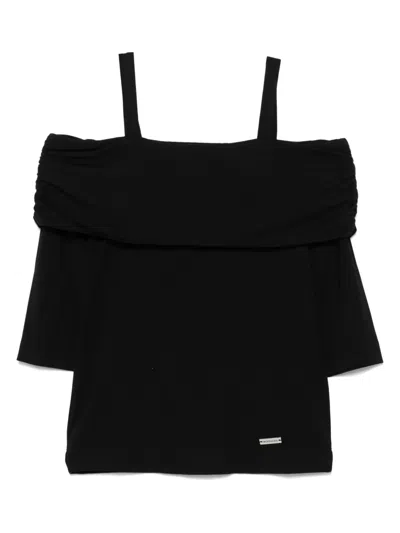 Monnalisa Kids' Off-shoulder Top In 黑色