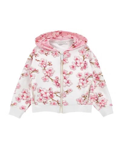 Monnalisa Kids' Offenes Sweatshirt Mit Zweifarbiger Kapuze In Weiss