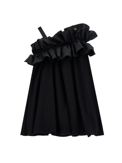 Monnalisa Kids'   One Shoulder Cady Dress In Black