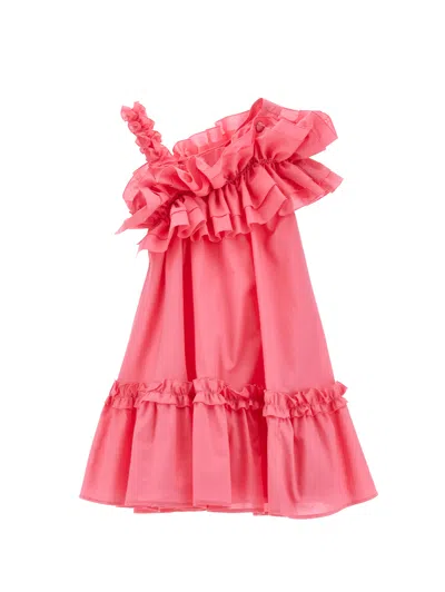 Monnalisa Kids'   One-shoulder Muslin Dress In Bright Peach Pink