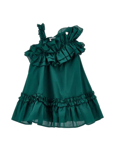 Monnalisa Kids'   One-shoulder Muslin Dress In Jungle Green