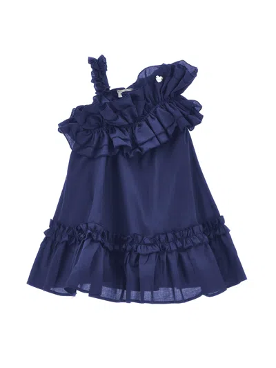 Monnalisa One-shoulder Muslin Dress In Navy Blue