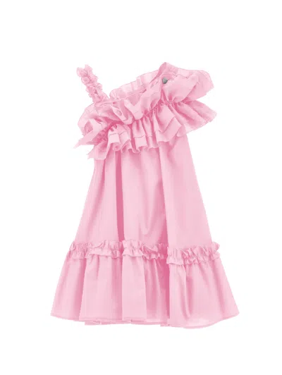 Monnalisa Kids'   One-shoulder Muslin Dress In Rosa Fairy Tale