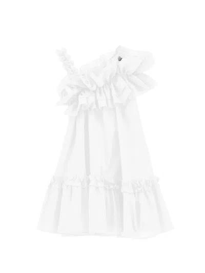 Monnalisa Kids'   One-shoulder Muslin Dress In White