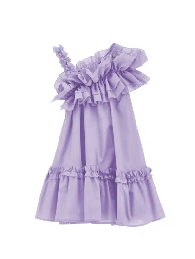 Monnalisa Kids'   One-shoulder Muslin Dress In Wisteria