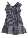 Monnalisa One-shoulder Striped Dress In Blue