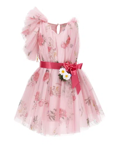 Monnalisa Kids'   One Shoulder Tulle Dress In Fairytale + Multicolor