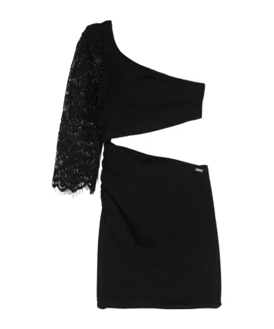 Monnalisa Kids' One-sleeve Cut-out Dress In Black