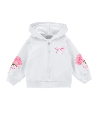 Monnalisa Kids'   Open Hoodie With Roses In White