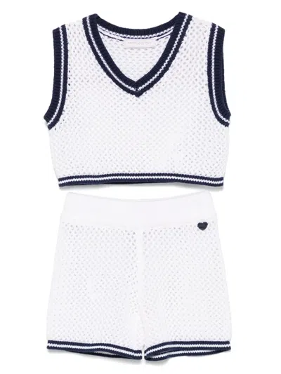 Monnalisa Kids' Open-knit Shorts Set In White
