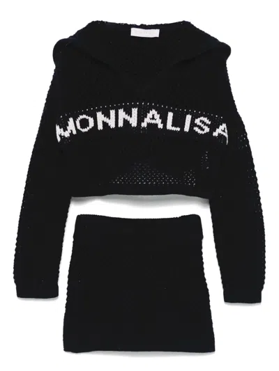 Monnalisa Kids' Open-knit Skirt Set In Black