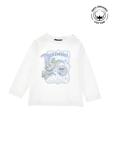 Monnalisa Kids'   Organic Cotton Dumbo Print T-shirt In Cream