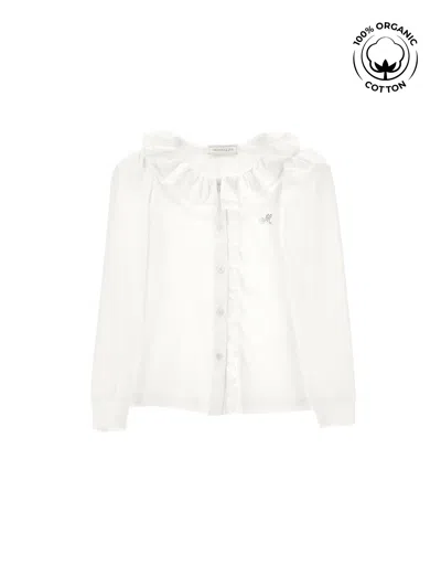 Monnalisa Kids'   Organic Cotton Shirt With Elegant Collar In Cream