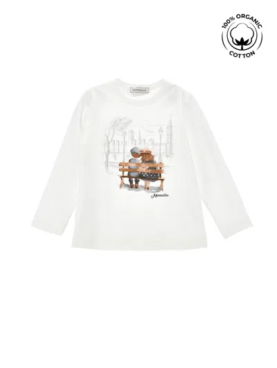 Monnalisa Kids'   Organic Cotton T-shirt In Cream