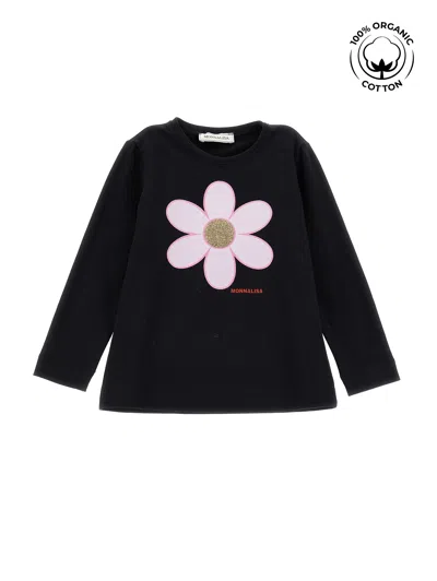 Monnalisa Kids'   Organic Cotton T-shirt With Glitter In Black