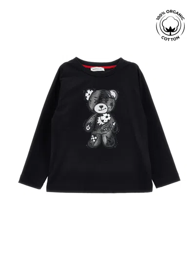 Monnalisa Kids'   Organic Cotton T-shirt With Teddy Bear In Black