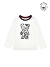 Monnalisa Organic Cotton T-shirt With Teddy Bear In Cream + Black