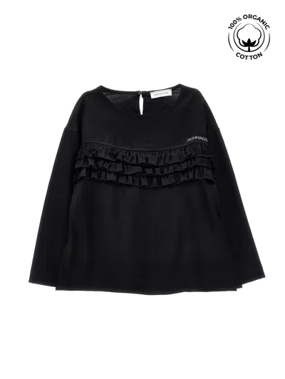 Monnalisa Kids'   Organic Cotton T-shirt With Trim In Black