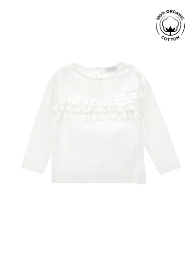 Monnalisa Kids'   Organic Cotton T-shirt With Trim In Cream