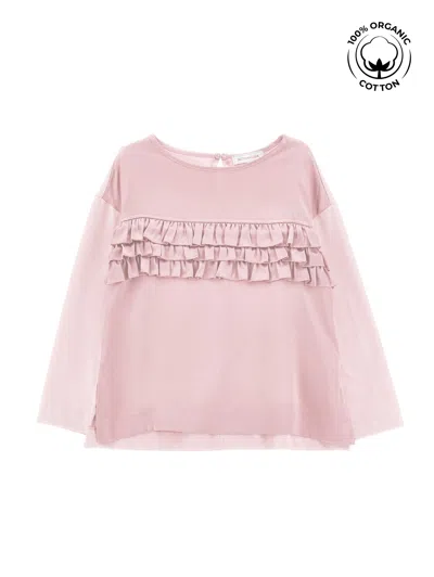 Monnalisa Kids'   Organic Cotton T-shirt With Trim In Onion Couture