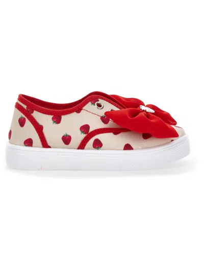 Monnalisa Ottoman Tennis Shoes In Beige + Red