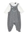 Monnalisa Cotton Chenille Dungarees Set In Gray