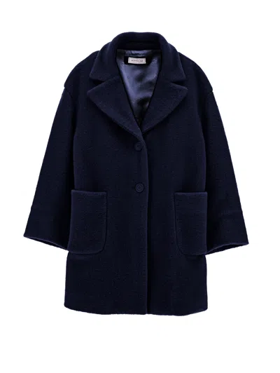 Monnalisa Kids'   Oversize Heart Coat In Cloth In Navy Blue