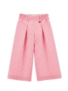 Monnalisa Oversized Striped Fabric Trousers In White + Red