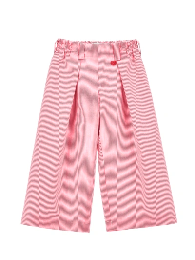 Monnalisa Kids'   Oversized Striped Fabric Trousers In White + Red