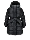 Monnalisa Padded Coat With Ribbon Belt In Black