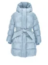 Monnalisa Padded Coat With Ribbon Belt In Bubble Blue