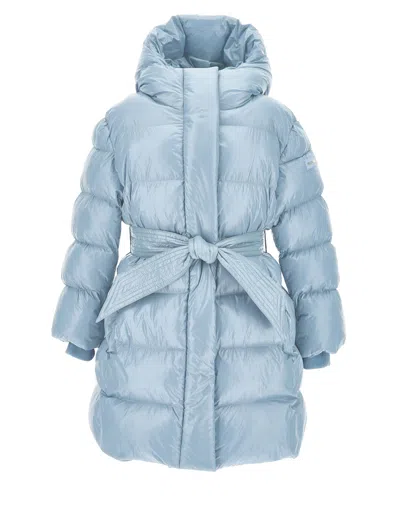 Monnalisa Kids'   Padded Coat With Ribbon Belt In Bubble Blue