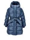 Monnalisa Padded Coat With Ribbon Belt In Navy Blue