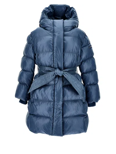 Monnalisa Kids'   Padded Coat With Ribbon Belt In Navy Blue