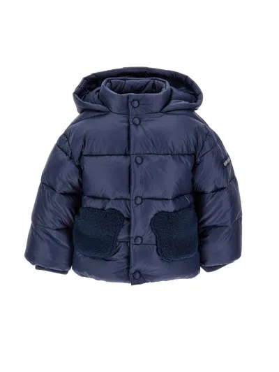 Monnalisa Kids'   Padded Down Jacket With Plush In Navy Blue