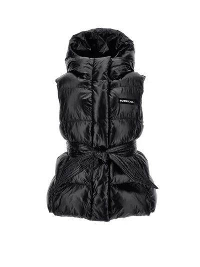 Monnalisa Kids'   Padded Gilet With Ribbon Belt In Black
