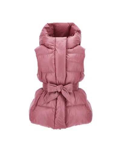 Monnalisa Kids'   Padded Gilet With Ribbon Belt In Blush Pink