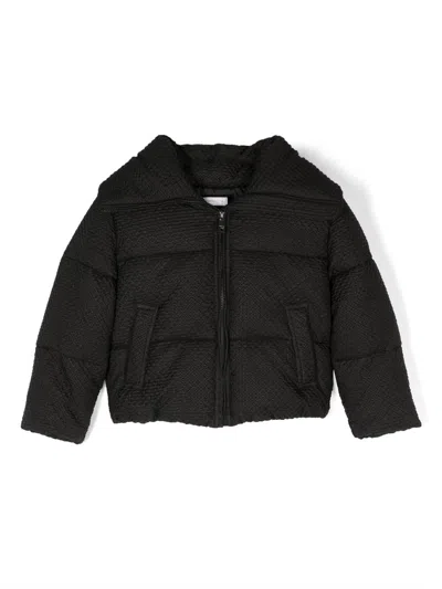 Monnalisa Kids' Padded Long-sleeve Hooded Jacket In Black