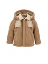 Monnalisa Padded Plush Peacoat In Light Brown