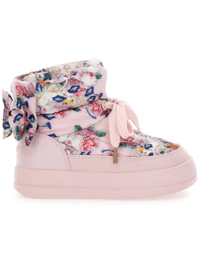 Monnalisa Kids'   Padded Technical Fabric Ankle Boots In Cyclamen + Multicolor